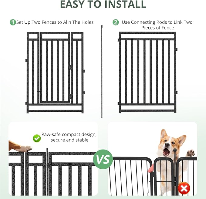 Dog Playpen Metal Dog Fence Outdoor for Yard 32" Height 48 Panels Portable Dog Pen Pet Kennel for RV Camping(Black-Silver)