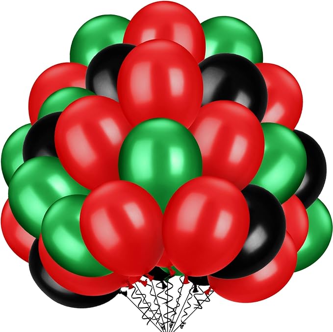 TecUnite 100 Pieces Red Black and Green Balloons 13 Inch Latex Balloons for Juneteenth Day Kwanzaa Black History Month African American Festival Holiday Celebration Party Decoration