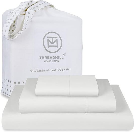 Threadmill 100% Cotton Sheets for Twin XL Size Bed - 600 Thread Count Twin XL Bed Sheets Set with 15” Deep Pocket - Sateen Weave 3-Piece Bedding Set with Cooling Effect, Light Grey