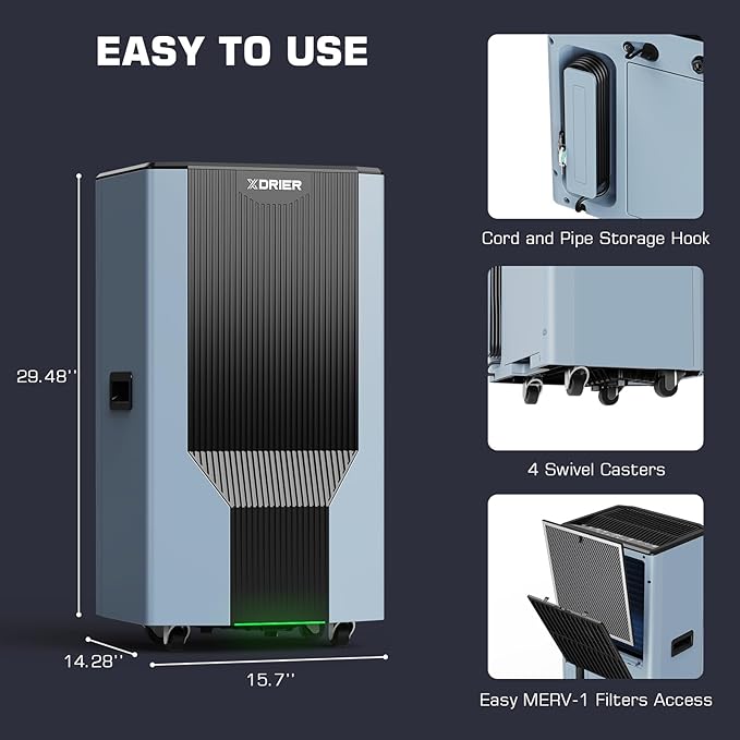 120 Pints Energy Star Dehumidifier with Pump, Commercial Grade Dehumidifier for Home, Bedroom, Basement, Warehouse, Industrial with Drain Hose & Tank, Smart Humidity Control, Auto Defrost