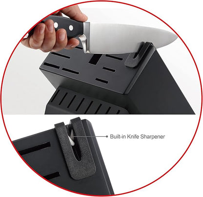 McCook® Black Knife Sets, German Stainless Steel Forged Kitchen Knives Block Set with Built-in Knife Sharpener