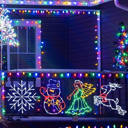 16" Christmas Window Silhouette Lights Decorations - 4 Pack Colour Lighted Angel ＆ Reindeer ＆ Snowflake ＆ Snowman for Holiday Wall Door Window Decorate