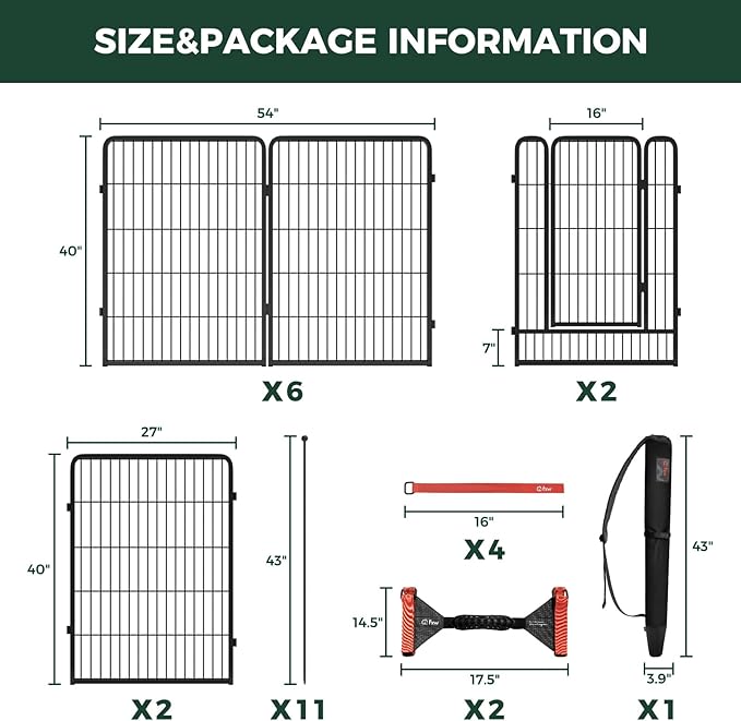 FXW Instant Unleashed Dog Playpen, Portable Pet Fence for Outdoor, RV Trips, and Camping, 40 inch, 16 Panels for Medium and Large Dogs with Easy-Carry Straps (2 Pack) and Stake Bag│Patented