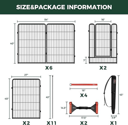 FXW Instant Unleashed Dog Playpen, Portable Pet Fence for Outdoor, RV Trips, and Camping, 40 inch, 16 Panels for Medium and Large Dogs with Easy-Carry Straps (2 Pack) and Stake Bag│Patented