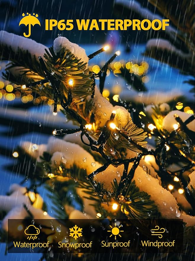 2 Pack Total 400 LED Solar Christmas Lights Outdoor, Solar String Lights for Outside with 8 Modes, Waterproof Green Wire Solar Powered Tree Light for Xmas Party Yard Garden Decorations (Warm White)