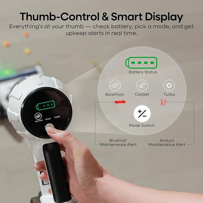 ElecKeys Cordless Vacuum Cleaner, 580W 48KPA 65Mins Vacuum Cleaners for Home, Self-Standing Anti-Tangle Vacuum with LED Display, Rechargeable, Lightweight, Cordless Vacuum for Floors/Pet Hair, Grey