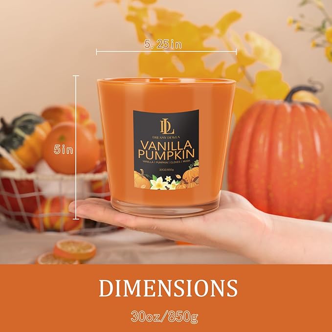 Large Candle Vanilla Pumpkin Scented, 4 Wick Natural Soy Candles for Home Scented, 30oz Big Candle Long Lasting, Home Aromatherapy Candles Housewarming Valentine's Day Gift for Women Men