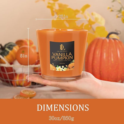 Large Candle Vanilla Pumpkin Scented, 4 Wick Natural Soy Candles for Home Scented, 30oz Big Candle Long Lasting, Home Aromatherapy Candles Housewarming Valentine's Day Gift for Women Men