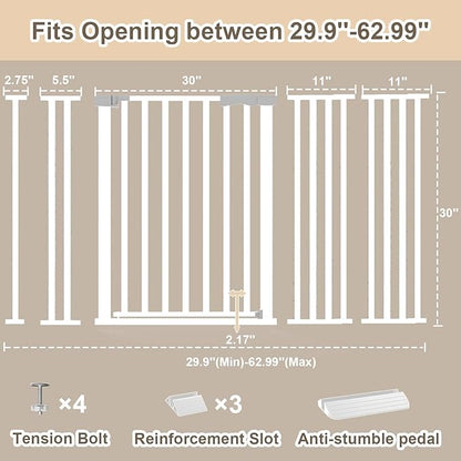 Extra Wide Baby Gate Fits 30-63 Inch Wide Opening, Toddler Pet Gate for Stairs Doorways Hallways Indoor, Walk Thru Large Long Dog Gates Pressure Mounted Black