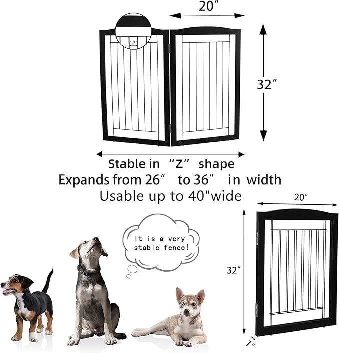 ZJSF Freestanding Foldable Dog Gate for House Extra Wide Wooden Indoor Puppy Gate Stairs Doorways Pet Gate Tall Dog Fence 2 Panels Fence Black