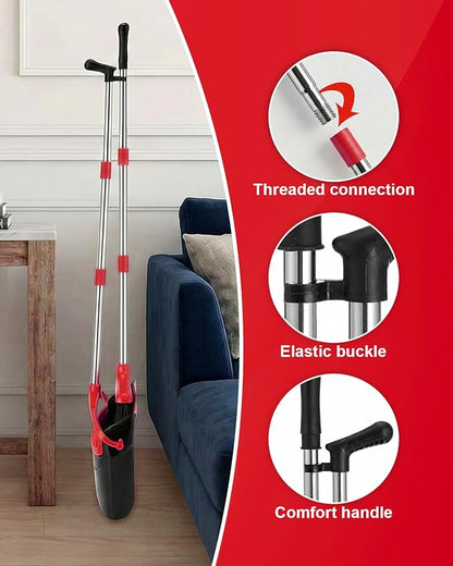 Broom and Dustpan Set Upright Standing Sweeper with Long Handle Folding Dust Pan with Built-in Teeth Comb Indoor & Outdoor Cleaning Compact Storage Broom Dustpan Combo Set