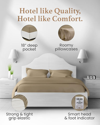 Good Sleep Bedding King Bed Sheet Set - 4 Pc, 1000 Thread Count Egyptian Cotton Sheets, Hotel Style Sheets King Size Deep Pocket, Fits Upto 16 Inch, Soft & Breathable Sheet & Pillowcase Sets - Taupe