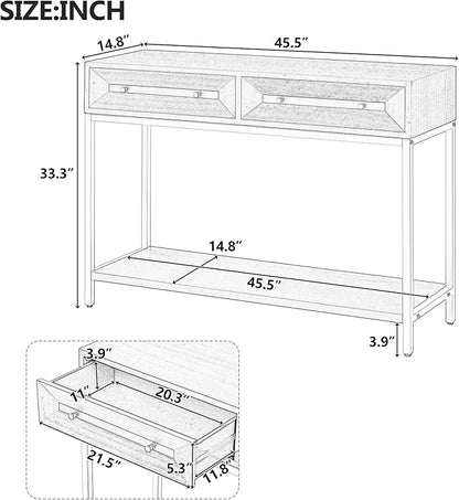 Zateety 52'' Modern Entryway Table, Painted Console Table with 2 Drawers and Bottom Shelf, Hallway Table with Striking Geometric Design for Entryway and Living Room