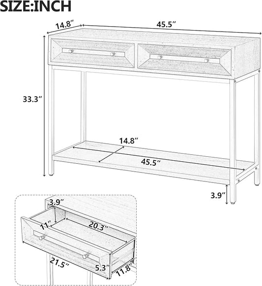 Zateety 52'' Modern Entryway Table, Painted Console Table with 2 Drawers and Bottom Shelf, Hallway Table with Striking Geometric Design for Entryway and Living Room