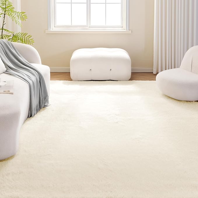 Amazon Basics Fluffy Washable Area Rug, Shaggy Carpet for Living Room, Bedroom, 8' W × 10' L, Beige