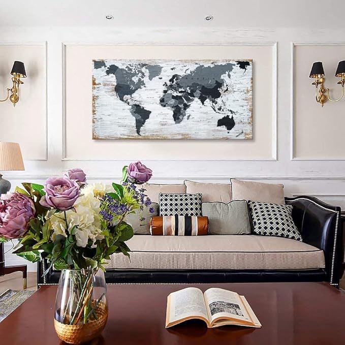us Map of The United States Wall Decor Map Canvas Wall Art for Wall Decoration Wood Background USA Canvas Prints for Bedroom Office Kitchen Home Wall Decor Framed Artwork Ready to Hang (30x60inch, BLACK MAP)