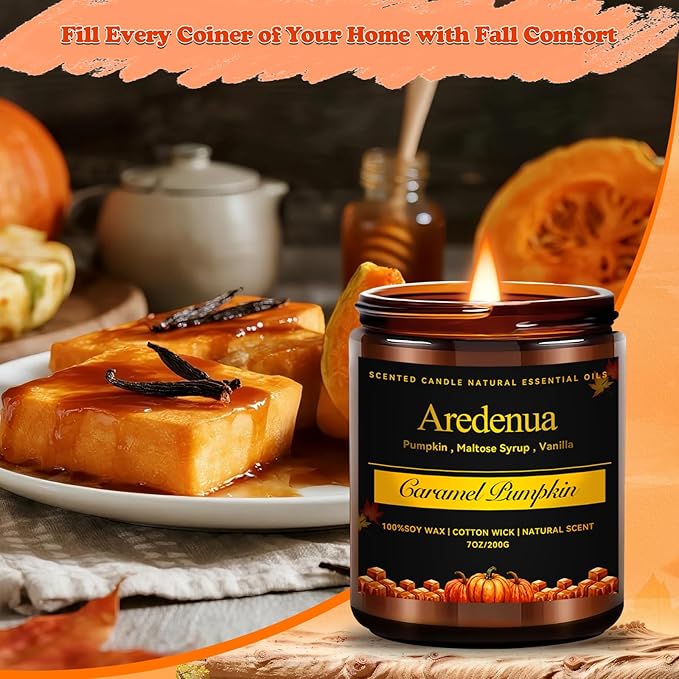Caramel Pumpkin Candles – Warm Holiday & Winter Caramel Pumpkin Aroma, Cozy Christmas Seasonal Candles Gift, Hand-Poured Soy Candle for Christmas Home Décor & Cozy Seasonal Gifting