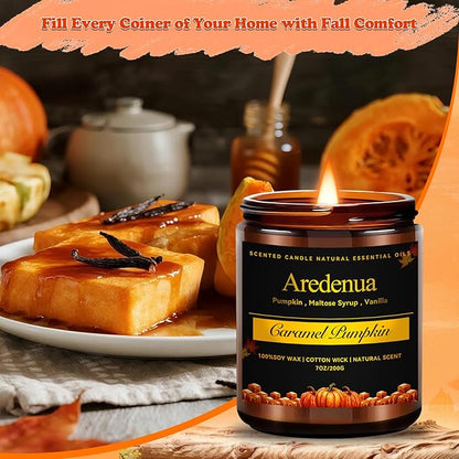 Caramel Pumpkin Candles – Warm Holiday & Winter Caramel Pumpkin Aroma, Cozy Christmas Seasonal Candles Gift, Hand-Poured Soy Candle for Christmas Home Décor & Cozy Seasonal Gifting