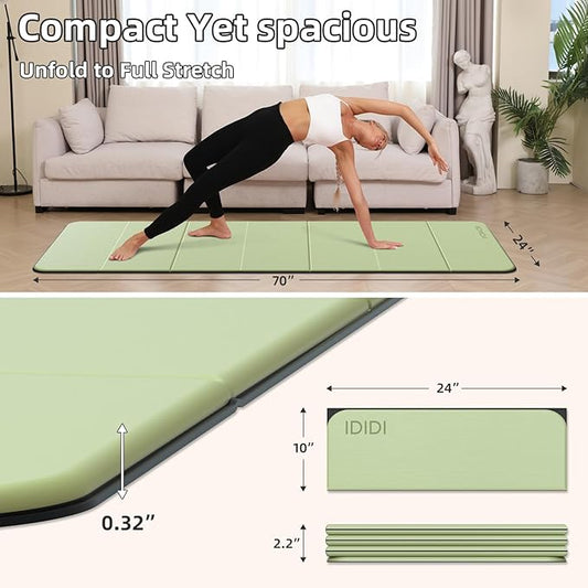Foldable Yoga Mat Extra Thick 0.32 Inches Eco-Friendly POE Material, Non-Slip Design Fitness Mats, Multi-Purpose Workout Mats For Studio or Home Use (70 x 24 x 0.32 inches）