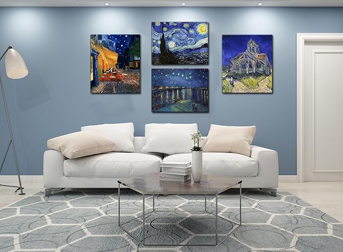 Vincent Van Gogh Canvas Wall Art - Starry Night Over The Rhone - Cafe Terrace At Night Paintings, Classic Artwork Pictures Poster Prints for Bathroom Living Room Office Decor
