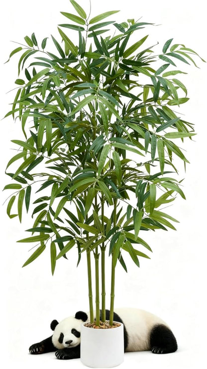 Artificial Bamboo Tree 5FT Tall Fake Plants Faux Silk Plant, Faux Bamboo Plant for Home Office Indoor Outdoor Decor Artificial Trees with Tall Planter