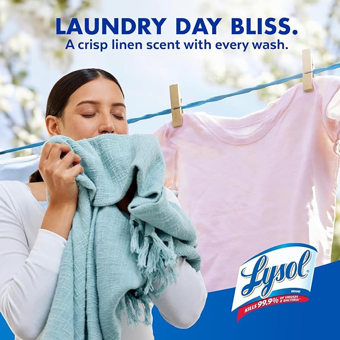 Lysol Disinfectant Laundry Sanitizer & Scent Booster, Laundry Detergent Additive, Color Safe Bleach Alternative, Laundry Odor Eliminator, Kills Bacteria & Viruses, Crisp Linen Scent, 90 Fl Oz