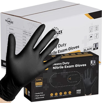 TitanFlex Disposable Nitrile Exam Gloves, 6-mil, Black, Heavy Duty Disposable Gloves, Cooking Gloves, Latex Free, Powder Free