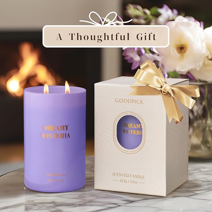 Goodpick Scented Candles, Wisteria Lavender Gifts for Women, Soy Candles for Home Scented, 22oz Long-Lasting Highly Scented