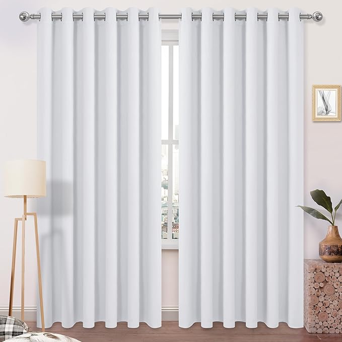 DWCN Blackout Curtains 84 Inches Long, Room Drakening Drapes for Bedroom, Solid Living Room Extra Wide Panels - Greyish White, W70 x L84 Inch, 2 Panels