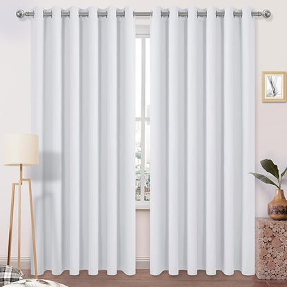 DWCN Blackout Curtains 84 Inches Long, Room Drakening Drapes for Bedroom, Solid Living Room Extra Wide Panels - Greyish White, W70 x L84 Inch, 2 Panels