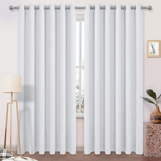 DWCN Blackout Curtains 84 Inches Long, Room Drakening Drapes for Bedroom, Solid Living Room Extra Wide Panels - Greyish White, W70 x L84 Inch, 2 Panels