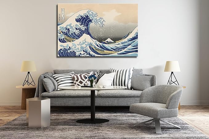 OKEXCKK The Great Wave off Kanagawa by Katsushika Hoki Wall Art Decor, Classic Painting Abstract Seascape Canvas Print Pictures, Modern Japanese Artwork for Bedroom Living Room Decoration - 32"x48"