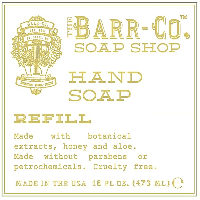 BARR-CO. Hand Soap Refill – Natural Liquid Soap, Refreshing Citrus & Herb Scent, Vegan & Moisturizing, Lemon Verbena 16fl oz