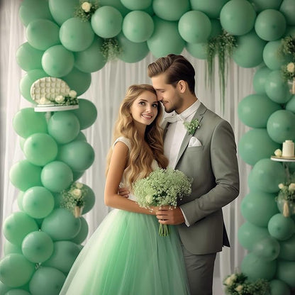 130PCS SageGreen Balloons, Latex Balloon Different Sizes 18/12/10/5 Inch, Helium Balloons with Ribbon, Party Balloon Set for Birthday Wedding Graduation Anniversary Baby Shower Decoration