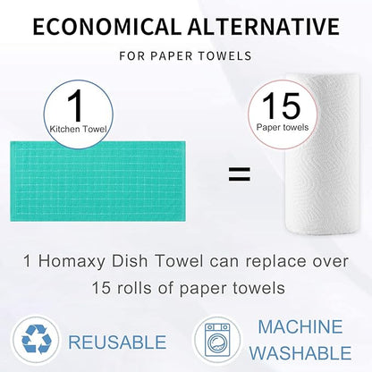 Homaxy 100% Cotton Terry Kitchen Towels(Turquoise, 13 x 28 inches), Checkered Designed, Soft and Super Absorbent Dish Towels, 8 Pack