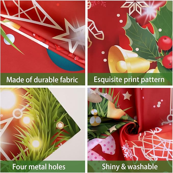 7x5FT Merry Christmas Banner - Santa Claus & Reindeer Background - Red Xmas Party Backdrop for Kids
