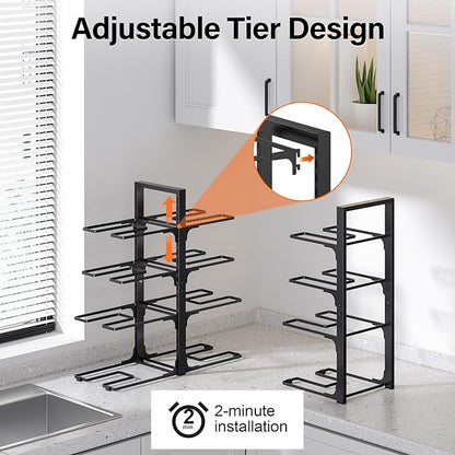 MUDEELA Pots and Pans Organizer under Cabinet, 21" Height Heavy Duty Adjustable Pot Pan Organizers inside Cabinet, 8-Tier Kitchen Cabinet Organizers and Storage for Big Stockpots, Heavy Cookware