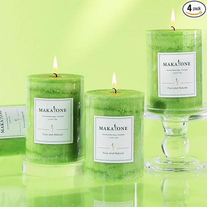 4 Pack Citrus Scented Pillar Candles,Natural Essential Oils,60H Long Burning,Non-Toxic Smokeless Candles for Home Decor and Aromatherapy to Stress & Anxiety Relief,Gifting & Daily Relaxation(2.8x4in)