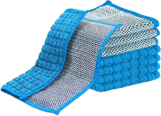 Dish Rags for Washing Dishes 8 Pack Multipurpose Wire Miracle Cleaning Coths Non-Scratch Wire Dishwashing Rag Lint Free Microfiber Cleaning Cloth for Kitchen Windows (Blue)