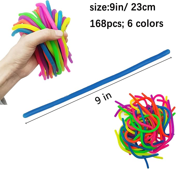 168Pcs Colorful Monkey Noodles Toys Squeeze Release Anxiety for Kids and Adult as Party Bag Fillers Party Favors Birthday Gifts for Kids and Classroom Rewards