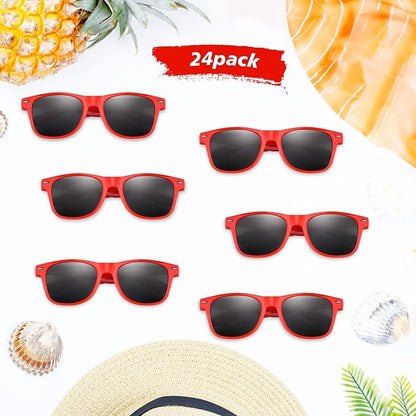 FEPITO 24 Pack Party Sunglasses Bulk for Birthday Party Favors Goody Bag Fillers for Beach Pool Party Toys for Adults, Red