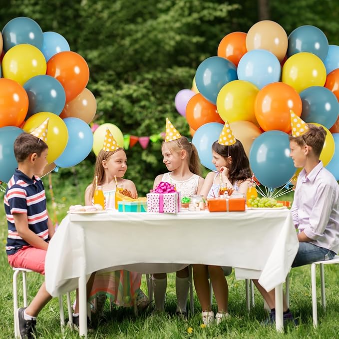 Blue Yellow and Orange Balloons, 12 Inch Retro Sea Blue Yellow Orange Balloons, Latex Helium Balloon for Boys Birthday Baby Shower Boho Son Theme Decorations