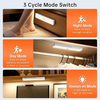 LED Closet Light with Charging Station, 6 Pcs 3 Color Temperatures 30LEDs Dimmer Rechargeable Motion Sensor Under Cabinet Lighting, Stick-on Night Light for Kitchen