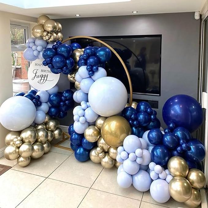 Navy Blue Gold Balloon, 60 Pcs 12 Inch Metallic Blue and Macaron Blue Balloons with Metallic Gold Confetti Balloons for Baby Shower Birthday Party Decorations Wedding Bridal Graduate