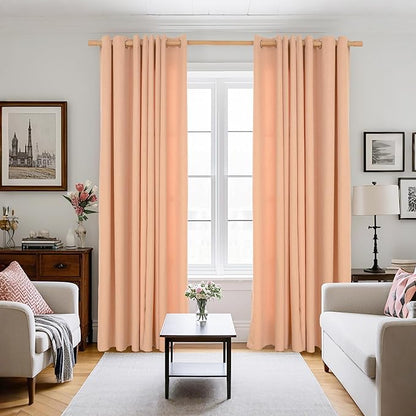BGment Peach Linen Curtains 84 Inch Length for Living Room Window, Grommet Light Filtering Drapes Privacy Thick Coral Textured for Bedroom Farmhouse Country Decor, 2 Panels Set, Each 52 Inch Wide