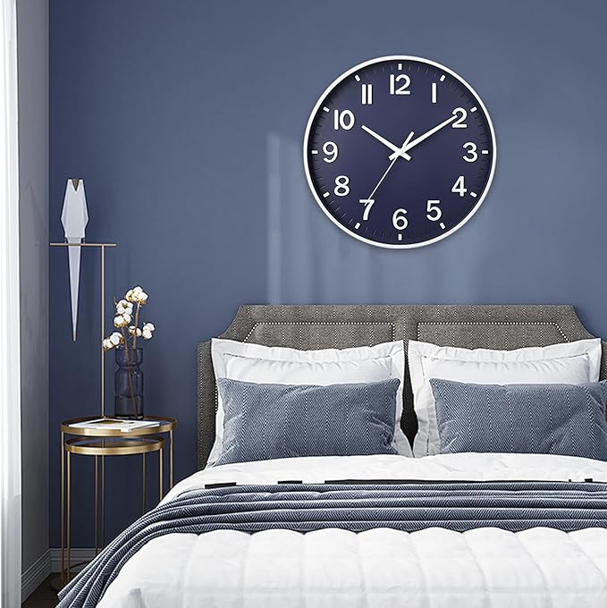 HZDHCLH Wall Clocks Battery Operated,Wall Clock Navy Blue,10 inch Wall Clock Silent Non Ticking Modern 3D Numbers for Kitchen Bedroom Living Room Office Classroom Decor