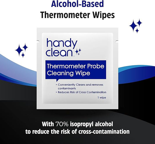 HandyClean Thermometer Cleaning Wipes, 70% Isopropyl Alcohol, Wipes for Probe Thermometer, 1000 ct of 2 x 1 inches Individually Wrapped Wipes