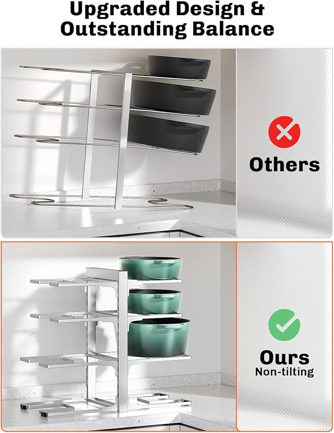 MUDEELA 8-Tier Pots and Pans Organizer for Cabinet, Adjustable Heavy Duty 120LBS Pot and Pan Organizer Rack Under Cabinet, Kitchen Cabinet Storage and Organization Cookware Baking Frying Rack