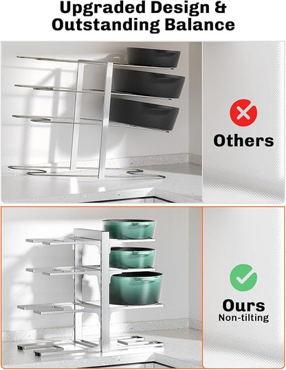 MUDEELA 8-Tier Pots and Pans Organizer for Cabinet, Adjustable Heavy Duty 120LBS Pot and Pan Organizer Rack Under Cabinet, Kitchen Cabinet Storage and Organization Cookware Baking Frying Rack