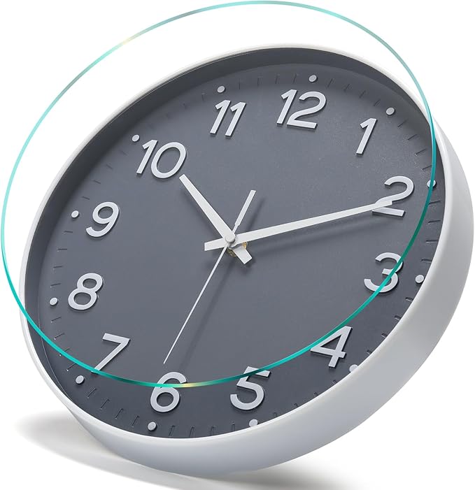MEIRED Wall Clock 12 Inch Silent Non Ticking Battery Operated Round Wall Clock Modern Simple Style Decor Clock for Home/Office/School/Kitchen/Bedroom/Living Room, Gray and White